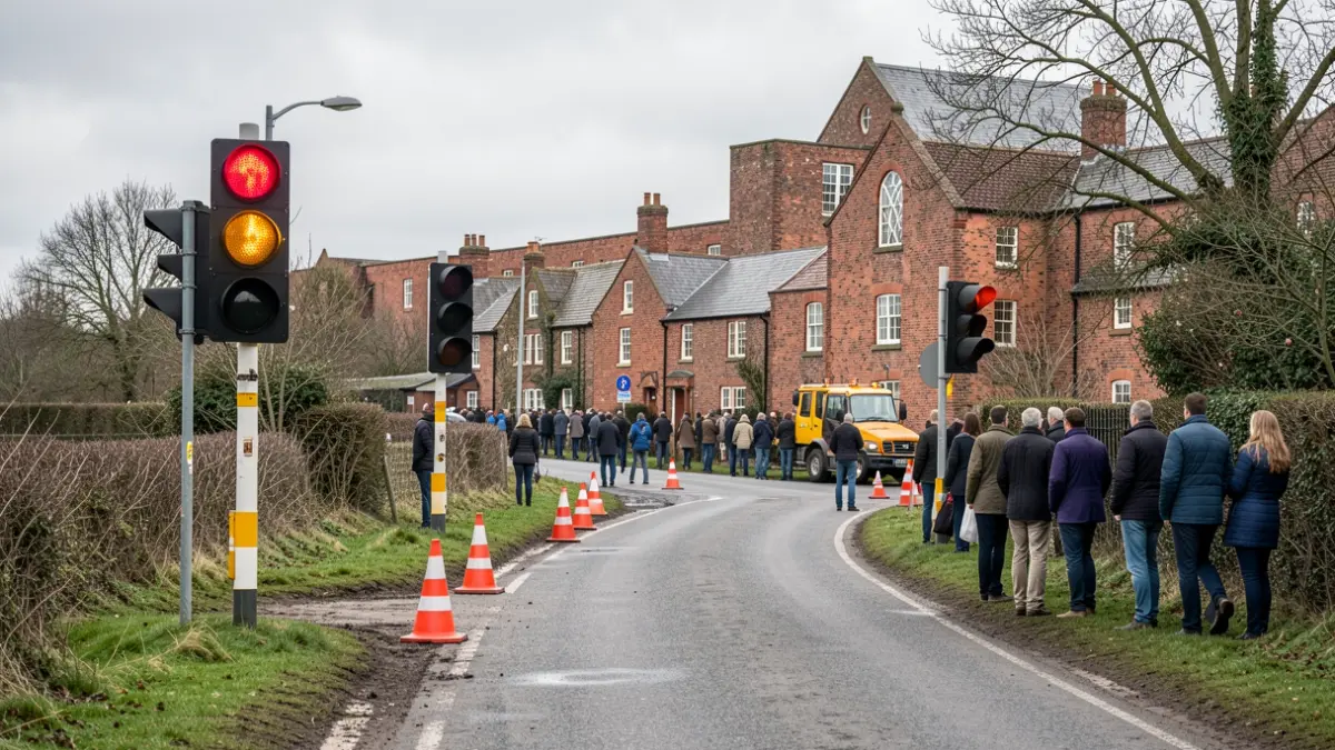 Roadworks on Bretby Lane in Staffordshire.