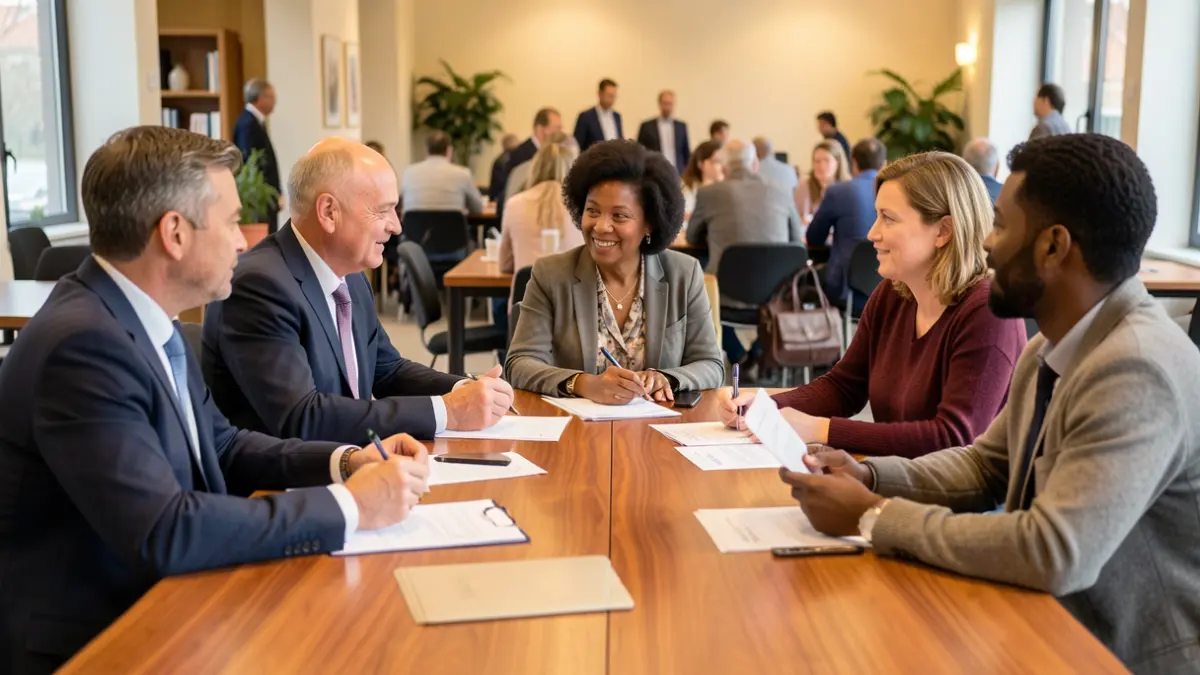Generic image of a diverse judging panel in discussion around a table.