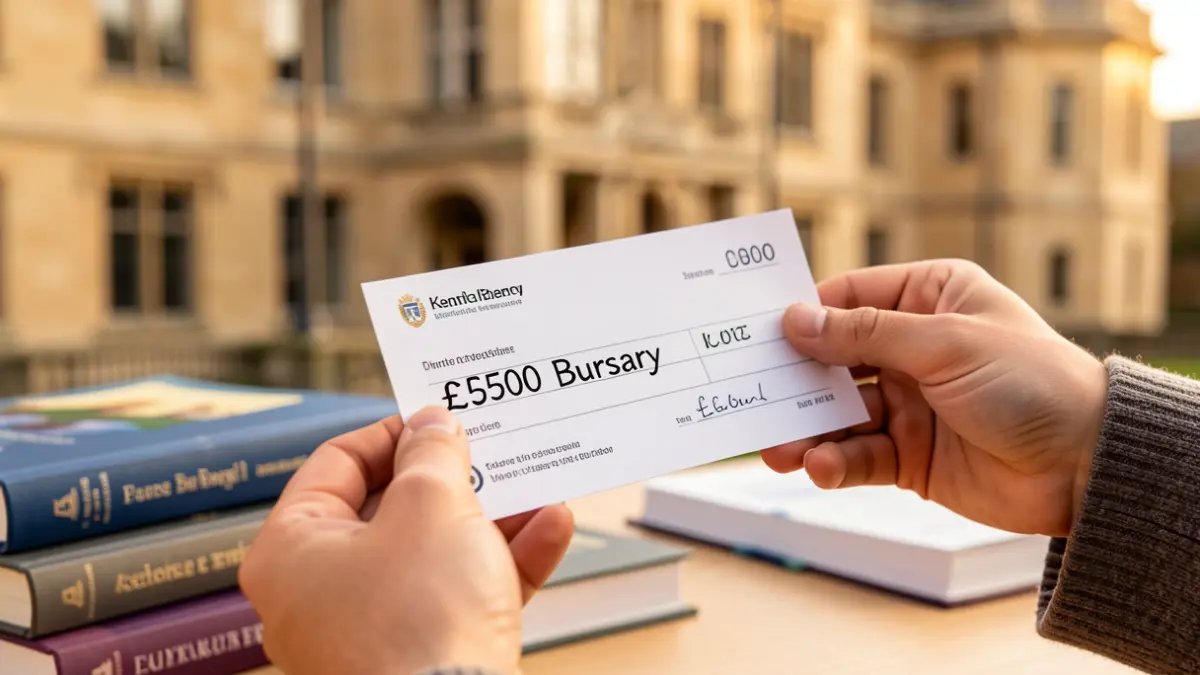 Generic image of a bursary cheque being held by a student.