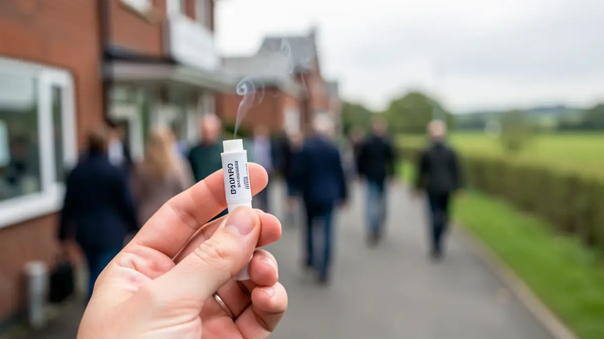 Generic image of a hand holding a smoking cessation aid in a hospital setting.