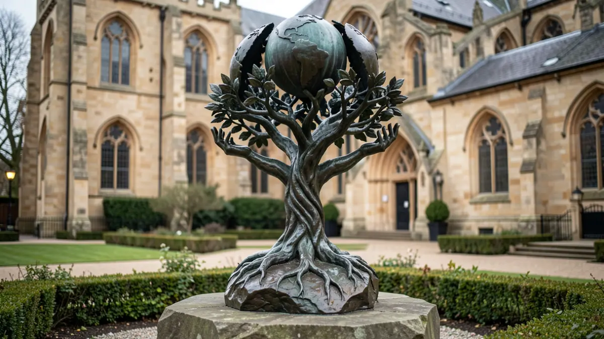 The Tree of Life memorial sculpture in its new location next to St Martin's in the Bull Ring, Birmingham.