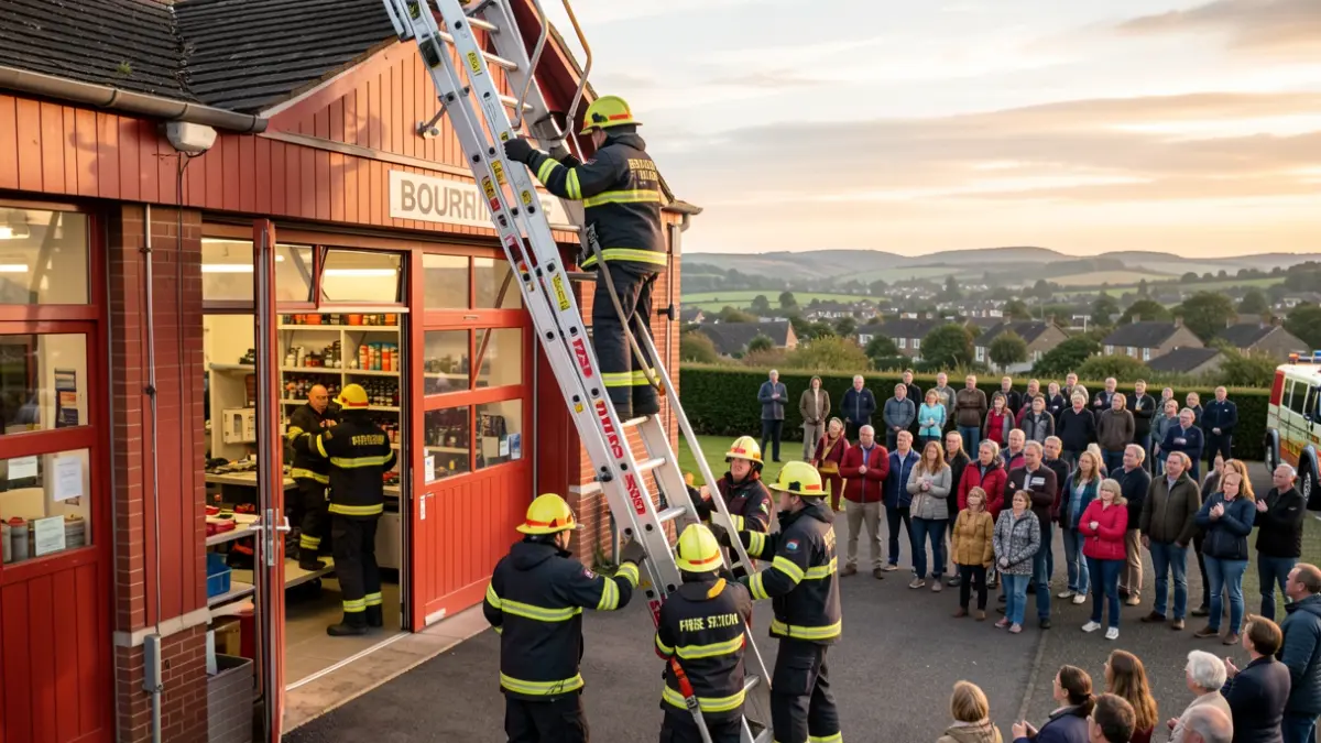 Generic image of firefighters preparing to climb a ladder for a charity event.