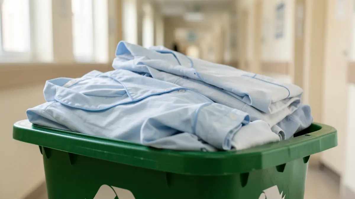 Hospital linen and pyjamas being collected for reuse.
