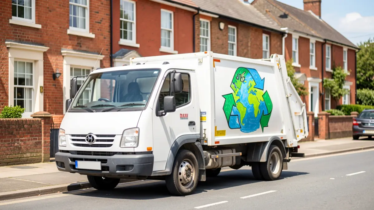 Generic image of a refuse collection vehicle with a child's drawing promoting recycling.