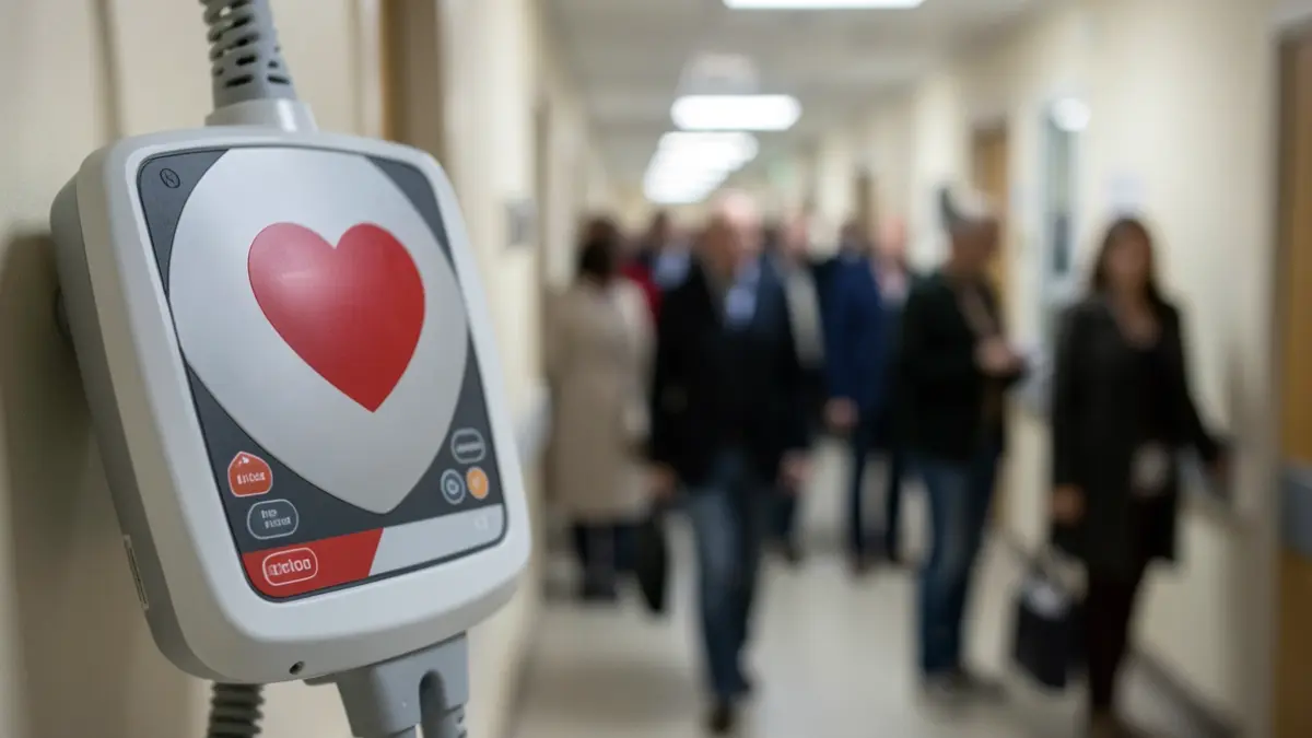 Generic image of a defibrillator machine with a red heart symbol.