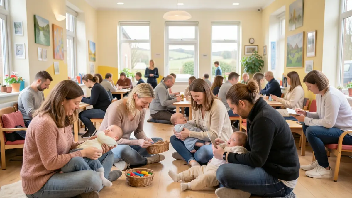 Generic image of parents and babies participating in a community event focused on early development and interaction.