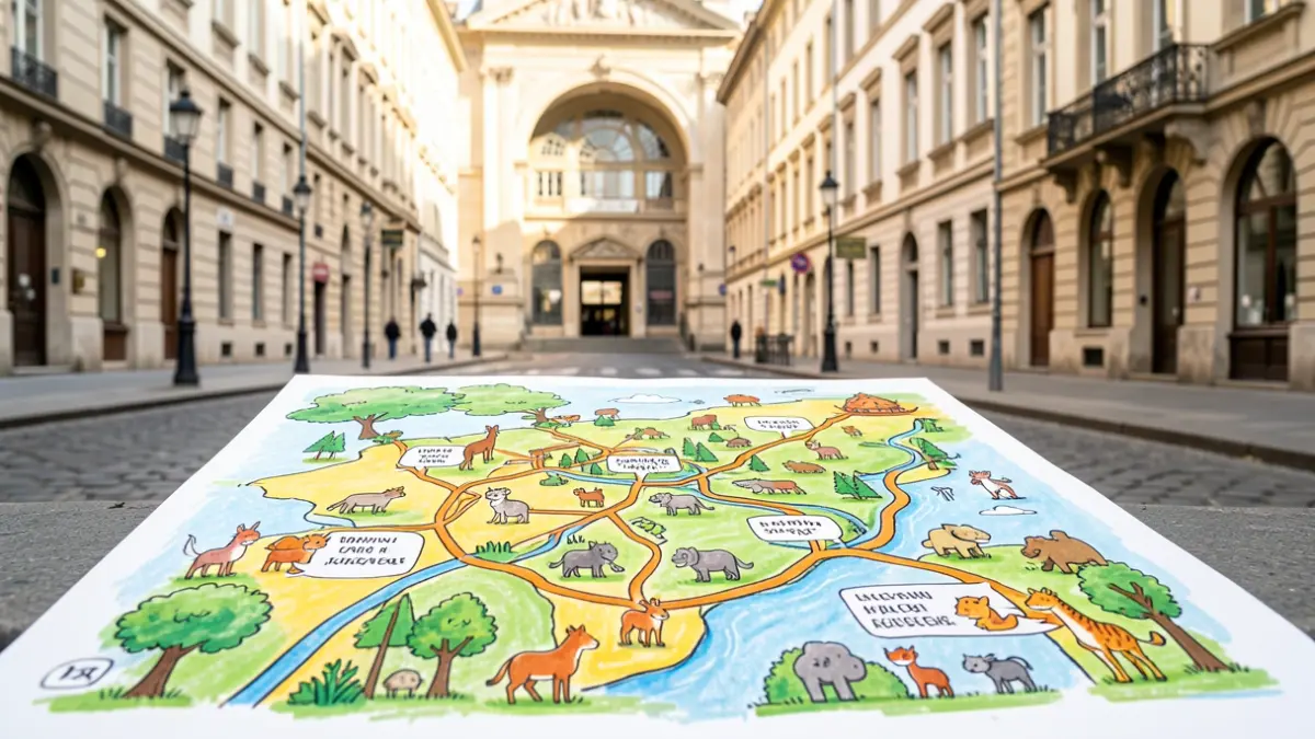 A child-friendly map for a reading trail with animal clues.