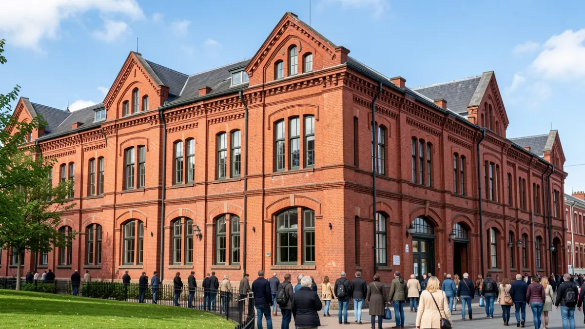 Generic image of a red-brick building facade with a blue sky.