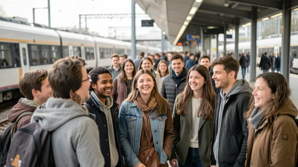 Generic image of young people on a railway platform.