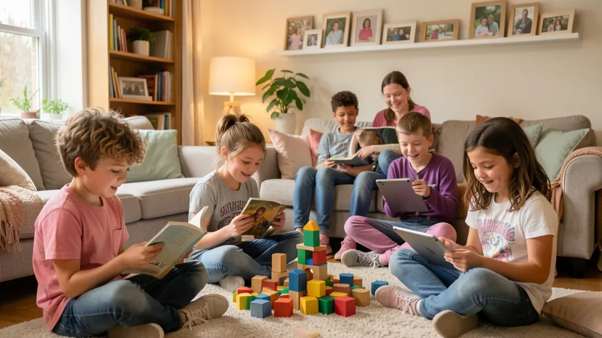 Children of foster carers in a welcoming home environment in the East Midlands.