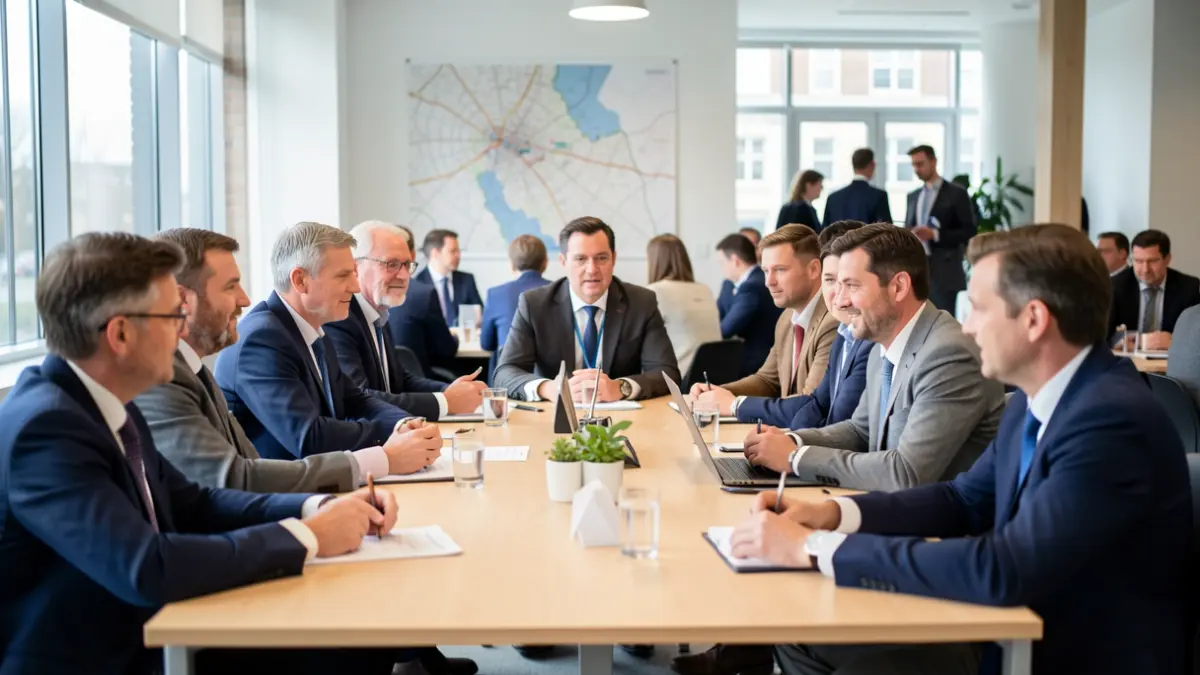 Generic image of regional leaders discussing transport strategy around a table.