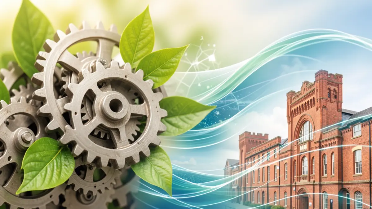 Generic image of innovation and economic growth symbols, including gears, leaves, and abstract energy waves.
