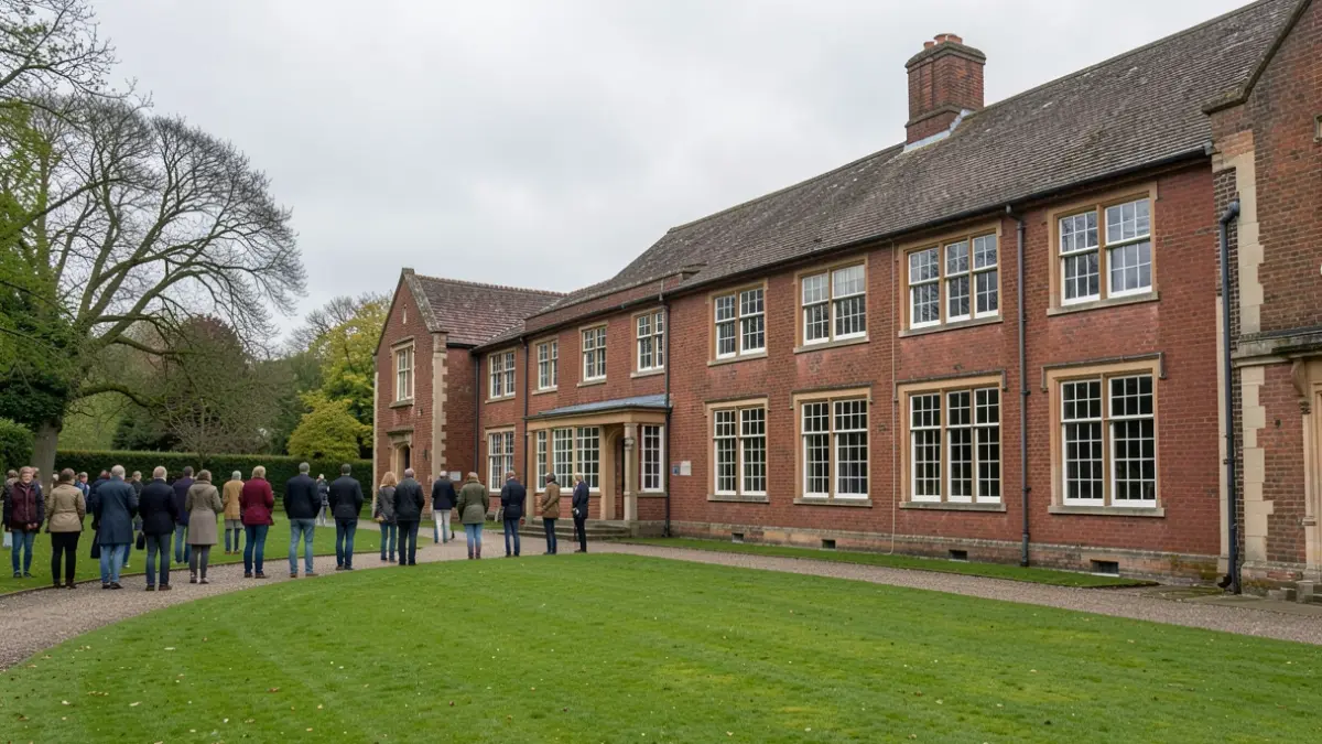 Generic image of a red-brick school building in a green landscape.