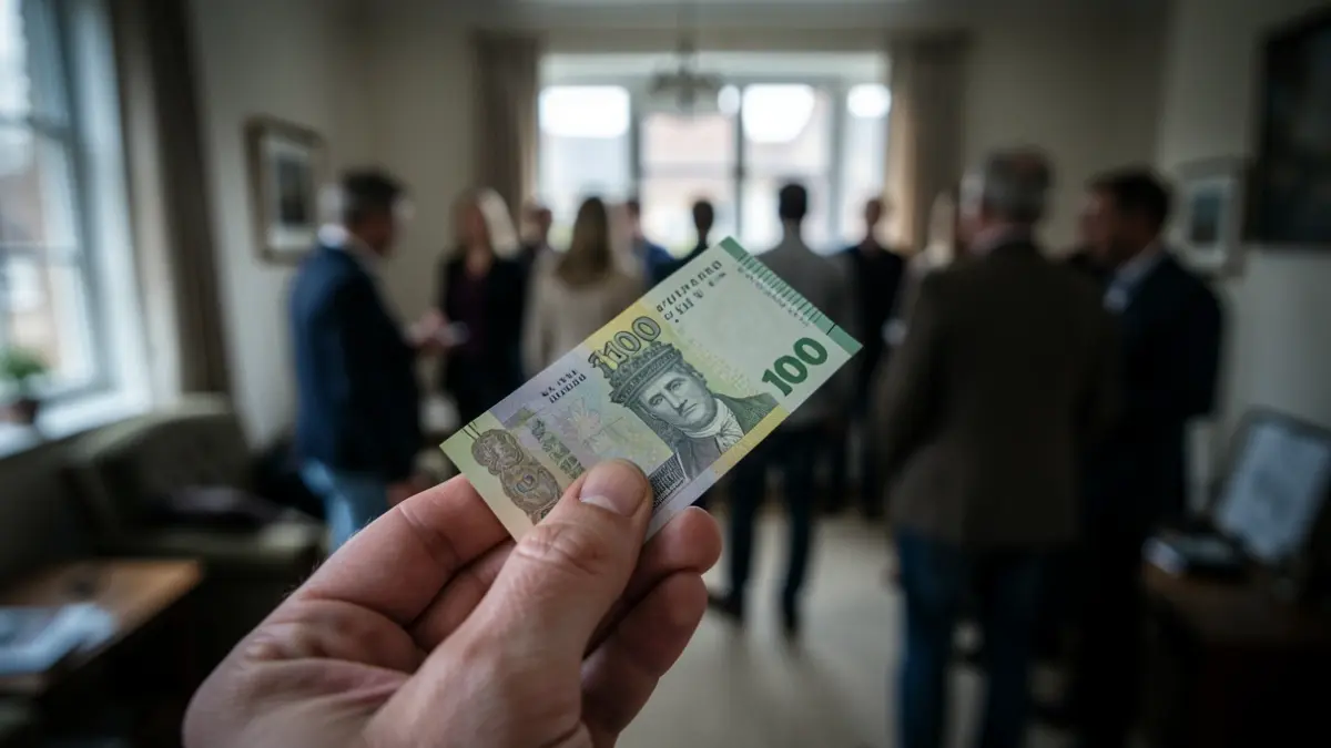 Generic image of a hand holding a £100 banknote, with a blurred background suggesting household expenses.