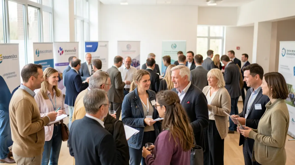 Generic image of a community event with people receiving advice from various organisations.