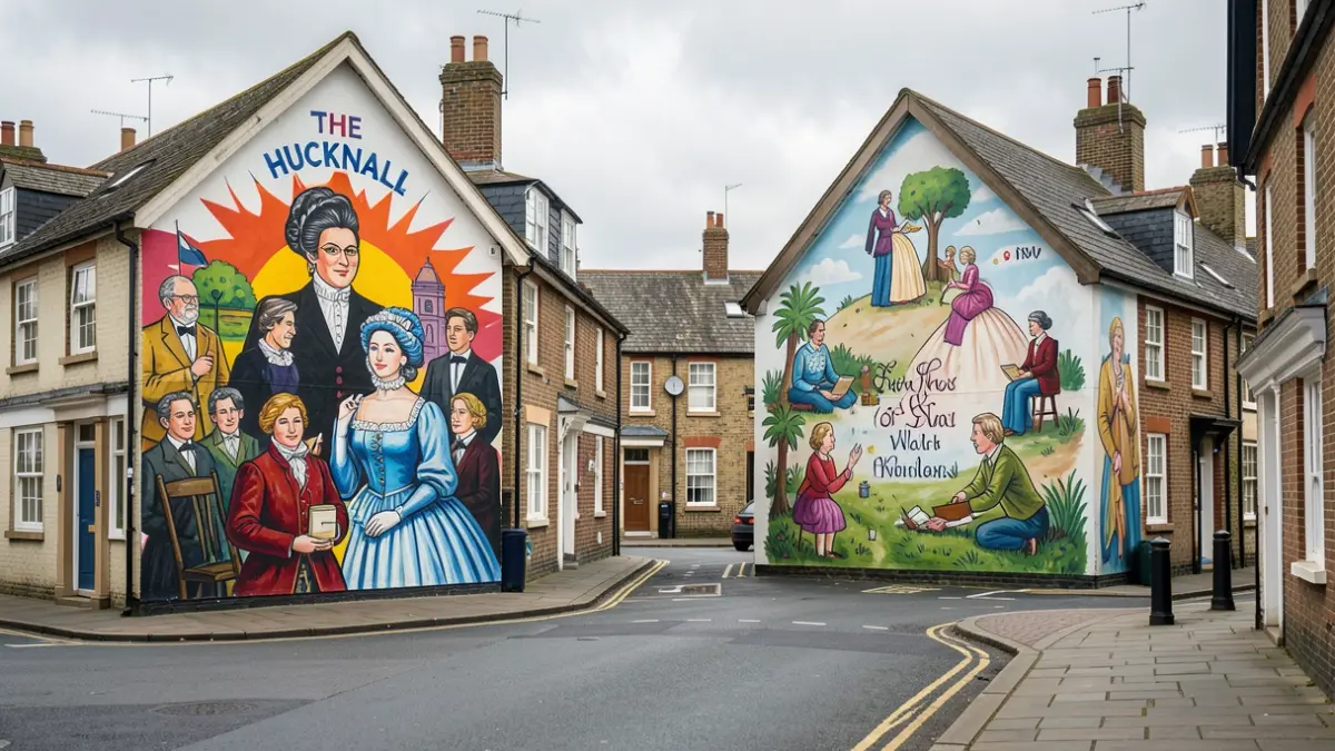 Murals depicting Hucknall's history and welcoming visitors are being painted on buildings in the town centre.