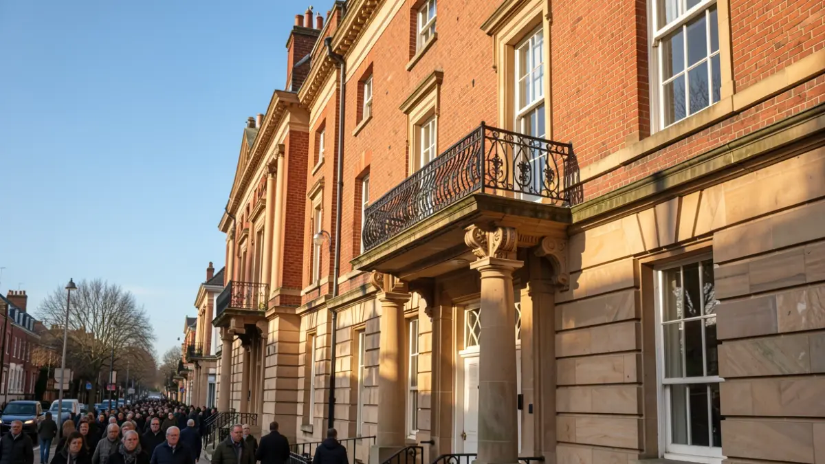 Generic image of a traditional red-brick building with a balcony and blue sky.