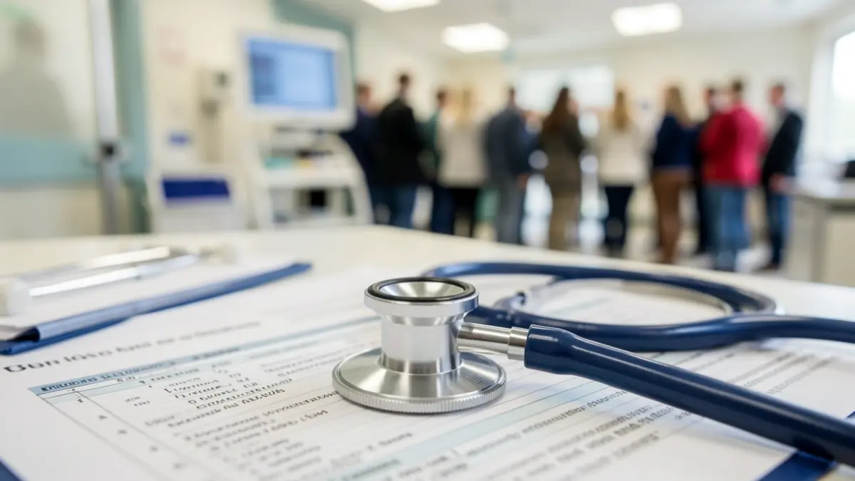 A stethoscope lies on medical charts, symbolising patient care and safety initiatives.