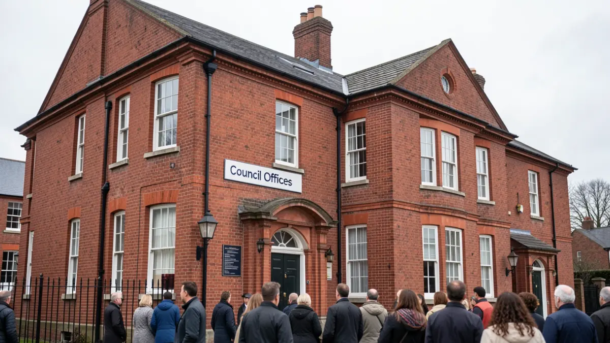 Generic image of a red brick council building in The Midlands under an overcast sky.