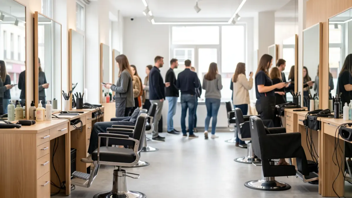 Interior of a college hairdressing and barbering salon.