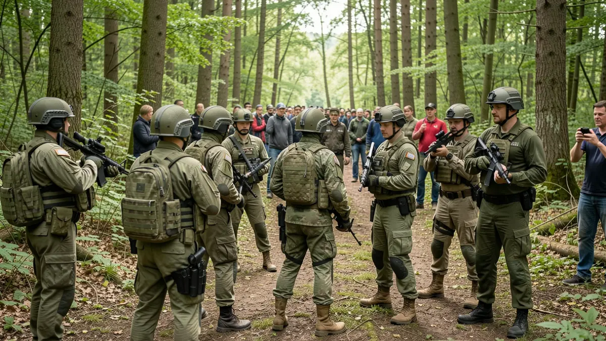 Generic image of students participating in outdoor training exercises in a forest.