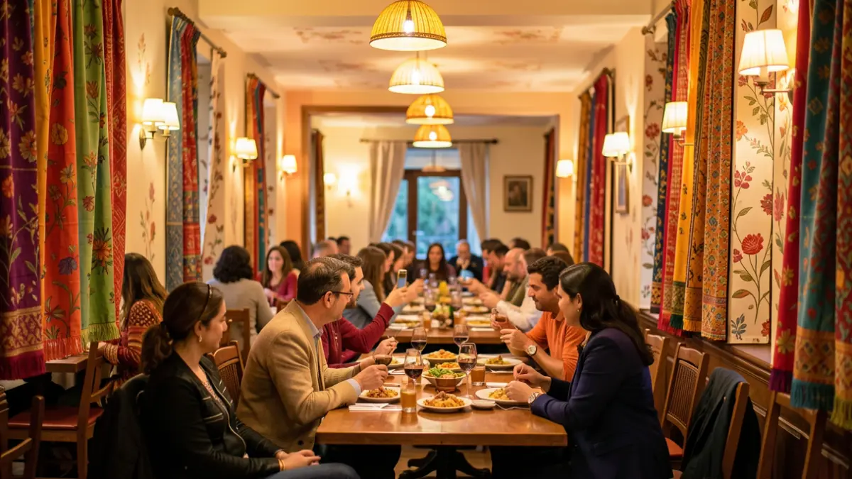 Generic image of a vibrant restaurant interior with warm lighting and people enjoying a meal.