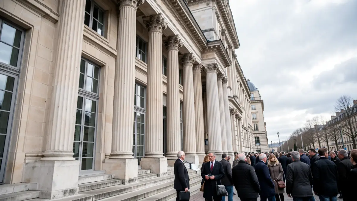 Generic image of a government building facade with classical columns and large windows, under a slightly overcast sky.