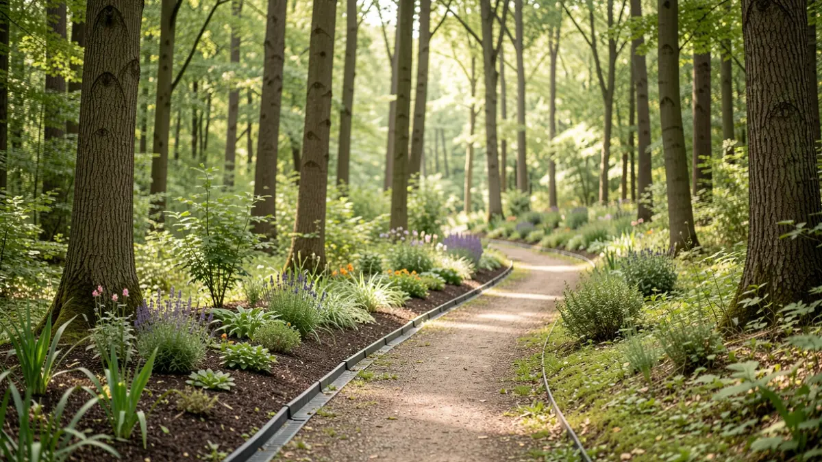 Generic image of a newly improved woodland walking path with gentle slopes and new planting.