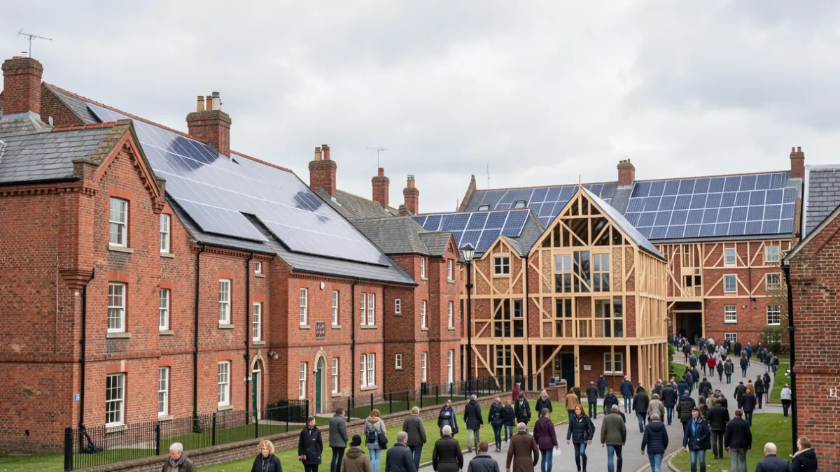 Generic image of new energy-efficient homes built with sustainable materials.