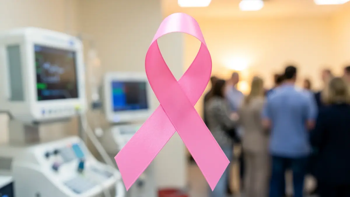 Pink ribbon symbol for breast cancer awareness.
