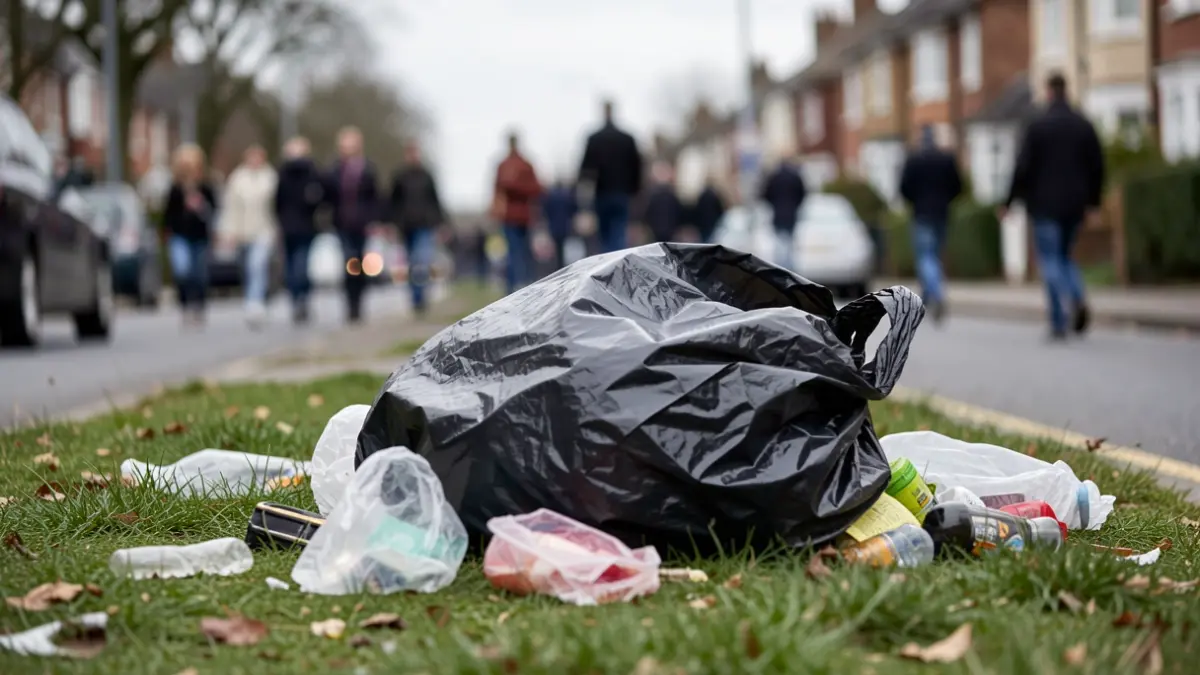 Fly-tipped waste on a verge in North Northamptonshire.