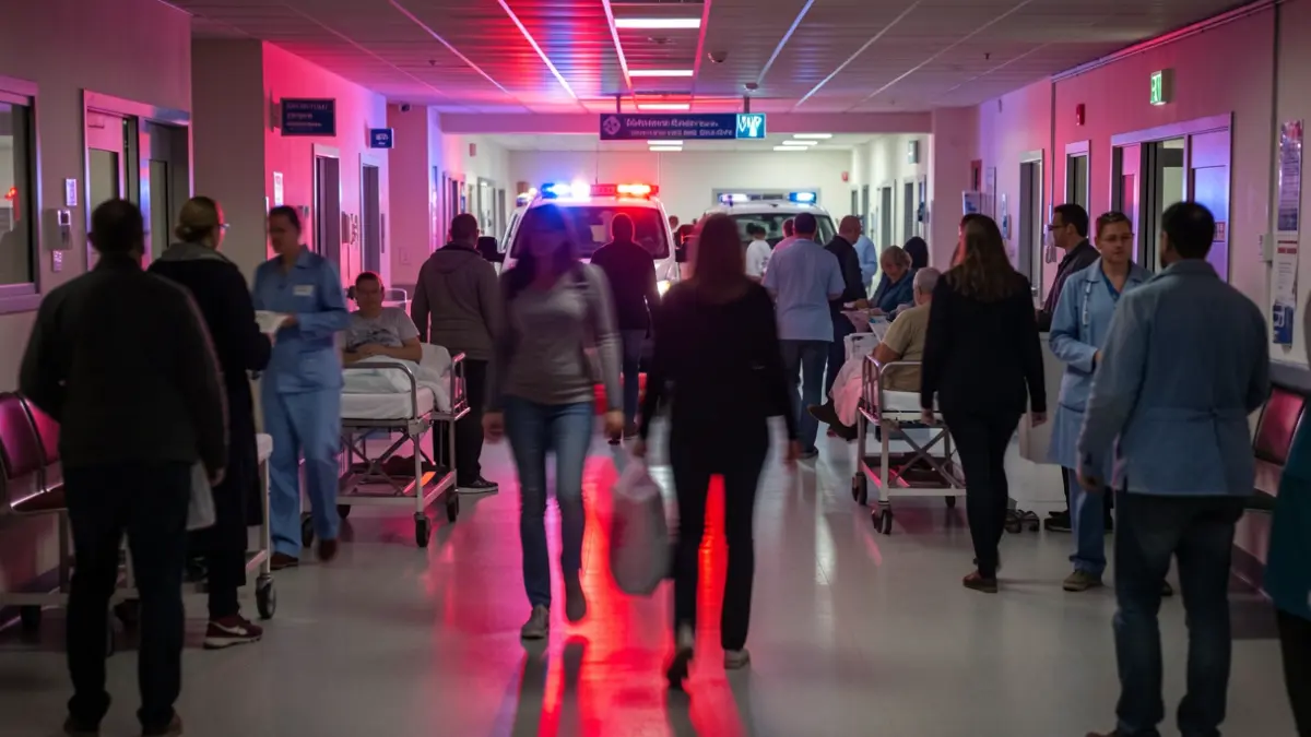 Generic image: with blurred figures and emergency lights.