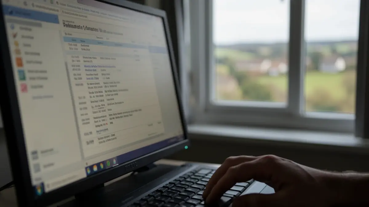 Generic image of a medical record on a computer screen with a hand near the keyboard.