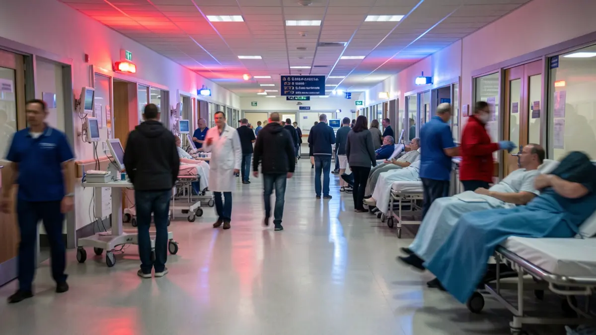 Generic image of a busy hospital A&E department with emergency lights.