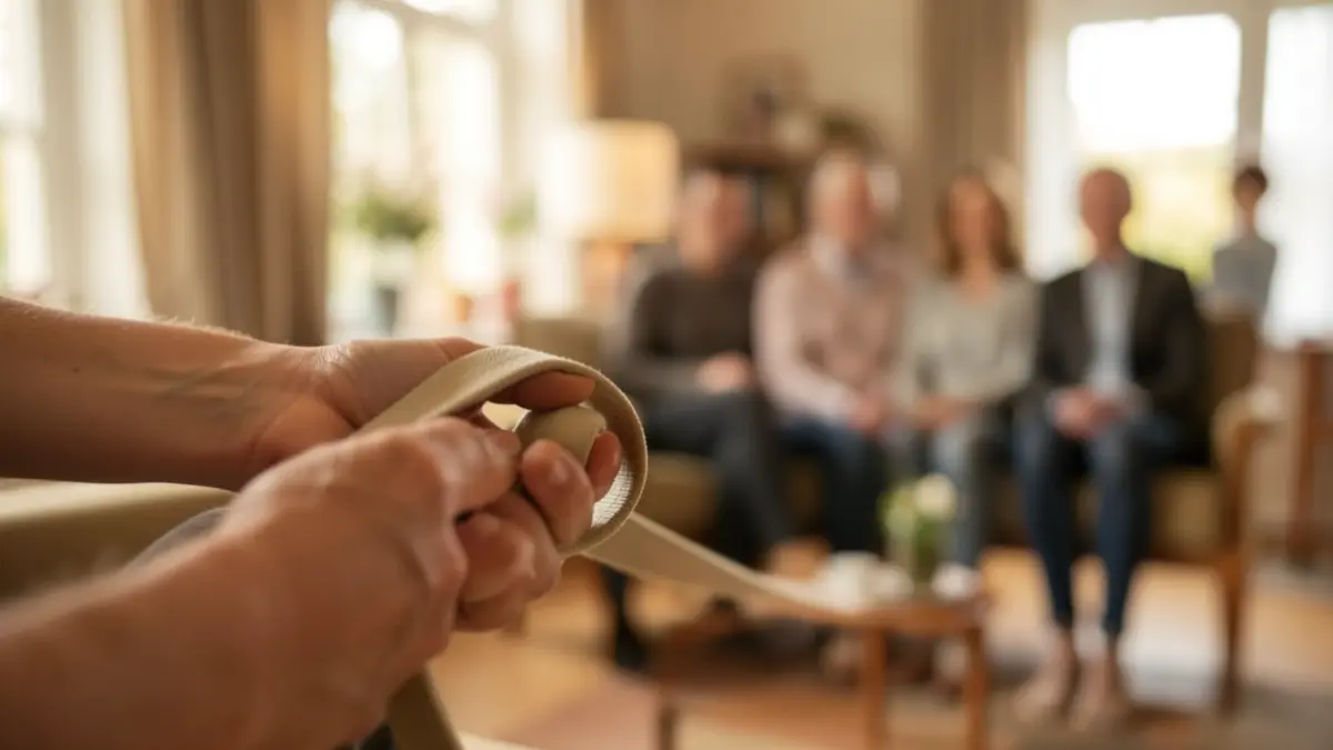 Generic image of a rehabilitation exercise band in a person's hand.