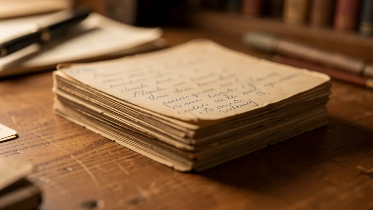 Close-up of handwritten index cards from Professor Stuart Hall's archive.