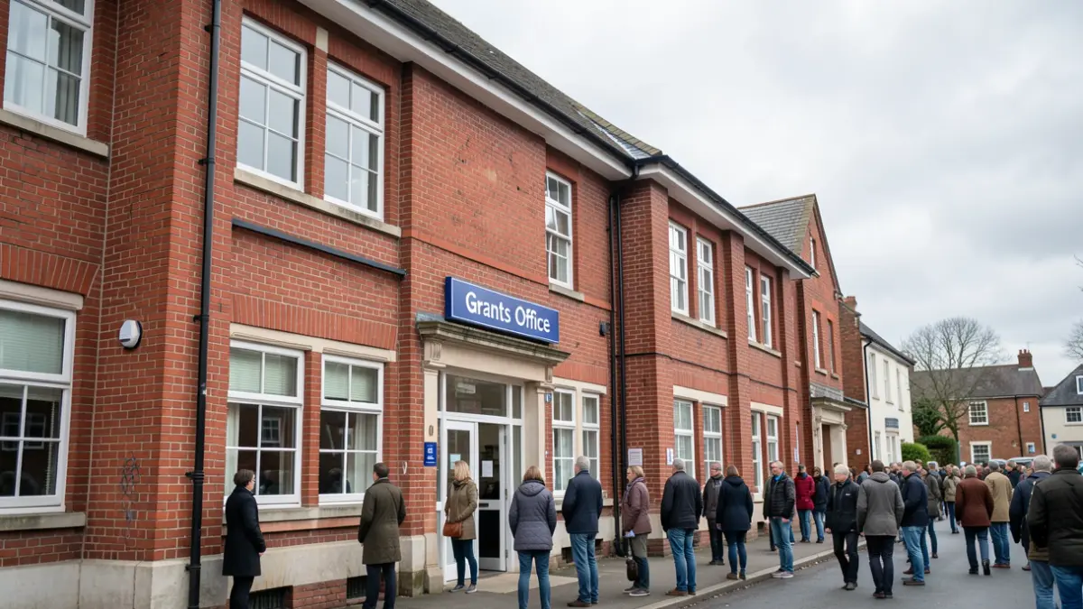 Generic image of a red brick council building with a grants office sign.