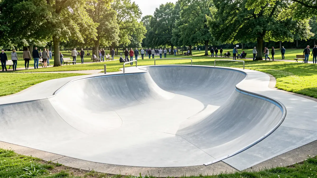 Generic image of a modern pump track in a parkland setting.