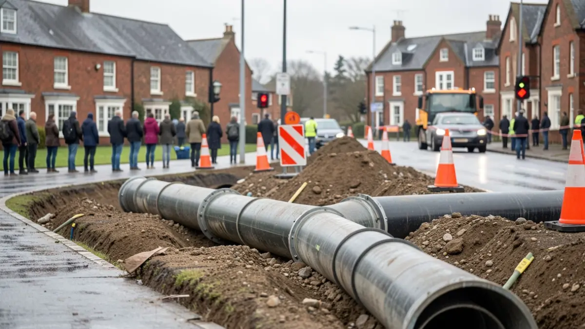Generic image of roadworks and drainage installation on a wet day.