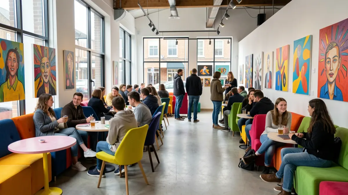 Interior of a new youth space in Rutland, featuring colourful furniture and artwork.
