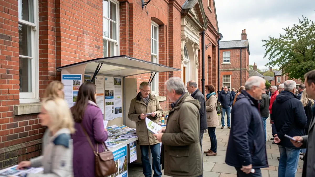 Community awareness stand outside Sandwell Council House during an anti-modern slavery campaign.