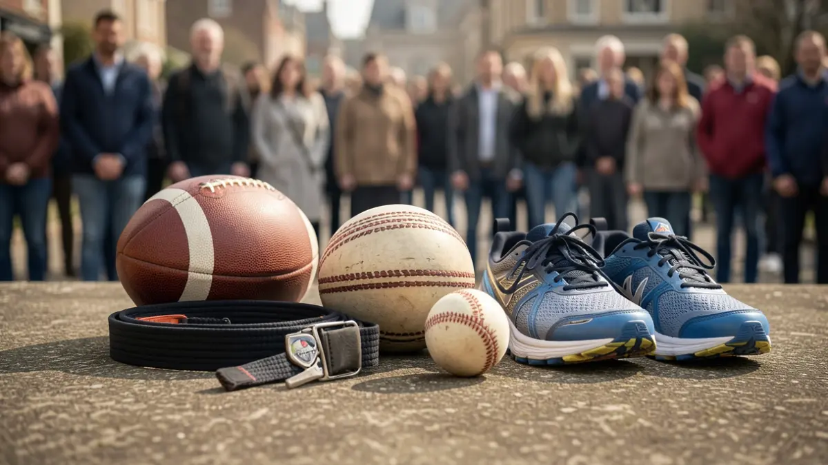 A collection of sporting equipment representing various disciplines.