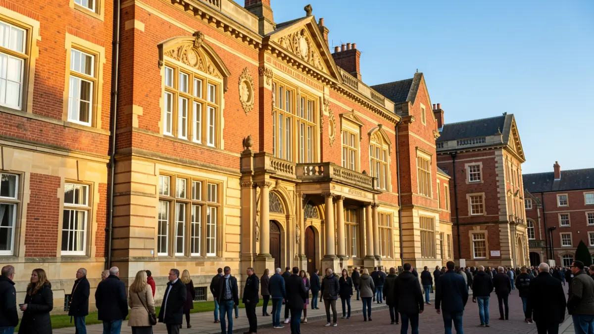 Generic image of a red-brick university building with ornate details, under a blue sky.