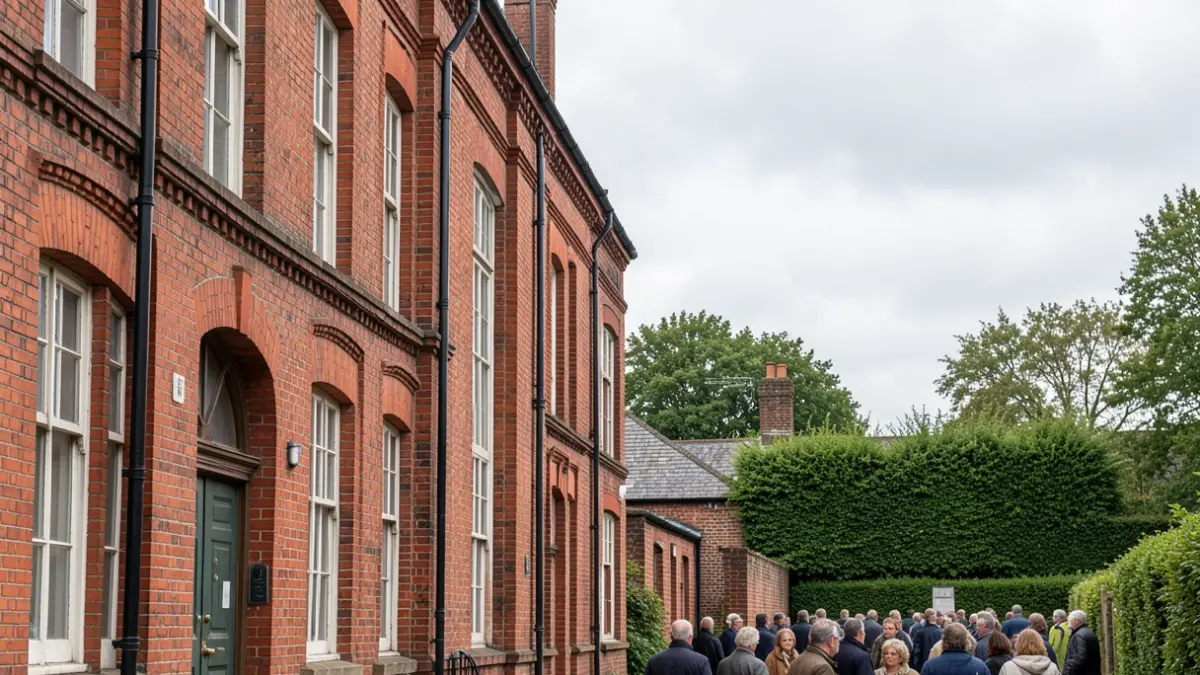 Close-up of a red-brick Victorian industrial building facade in The Midlands.