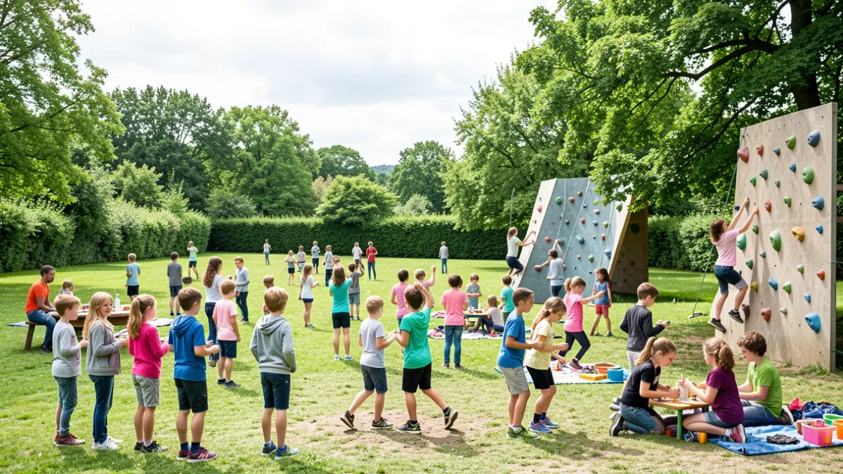 Children participating in outdoor activities and crafts during a holiday programme in Staffordshire.