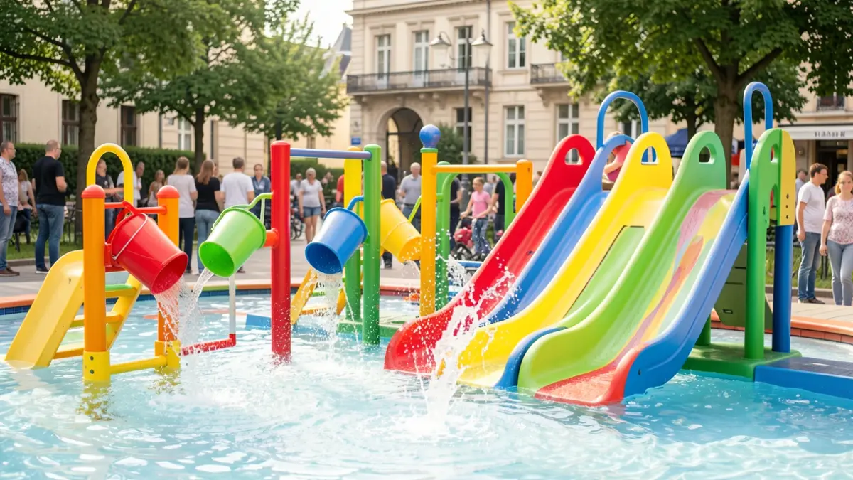 A new colourful water play area with interactive features at Stamford Leisure Pool.