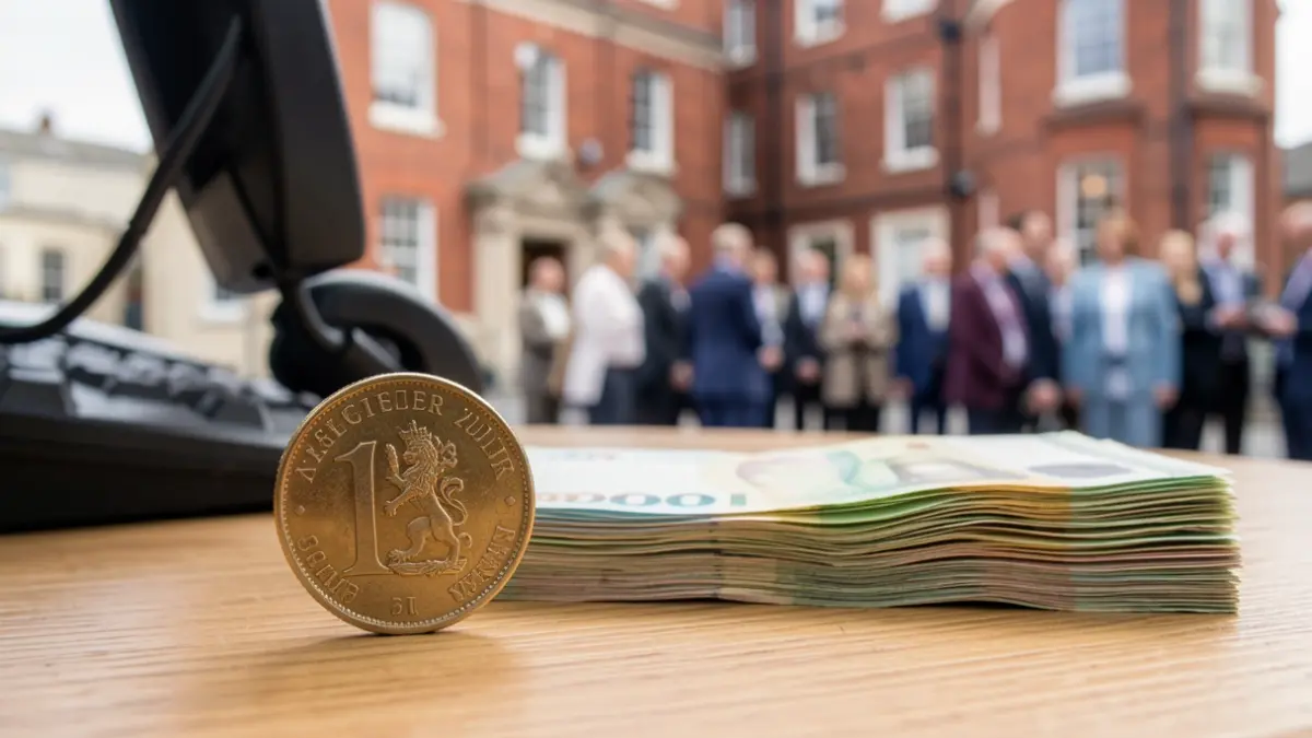 Generic image of UK currency and a red brick building, representing business investment.