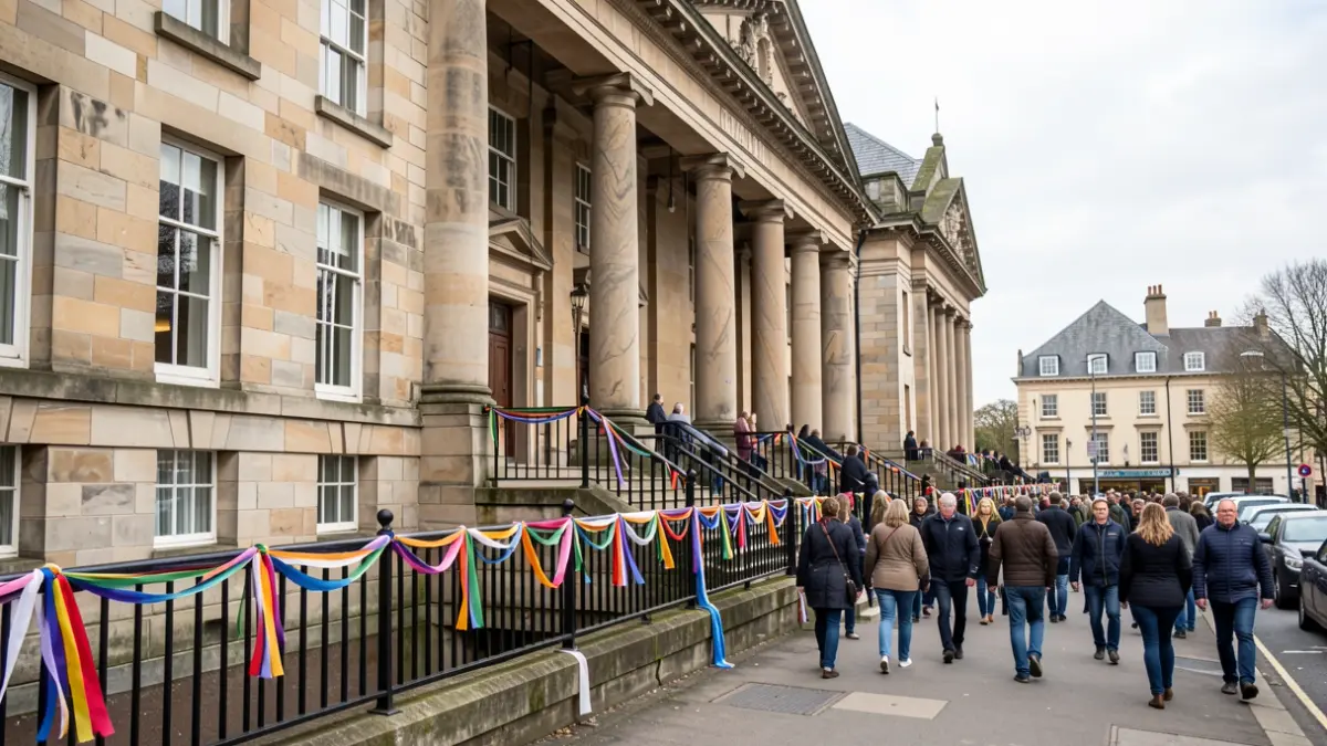 Stoke-on-Trent Civic Centre decorated with ribbons for Baby Loss Awareness Week.