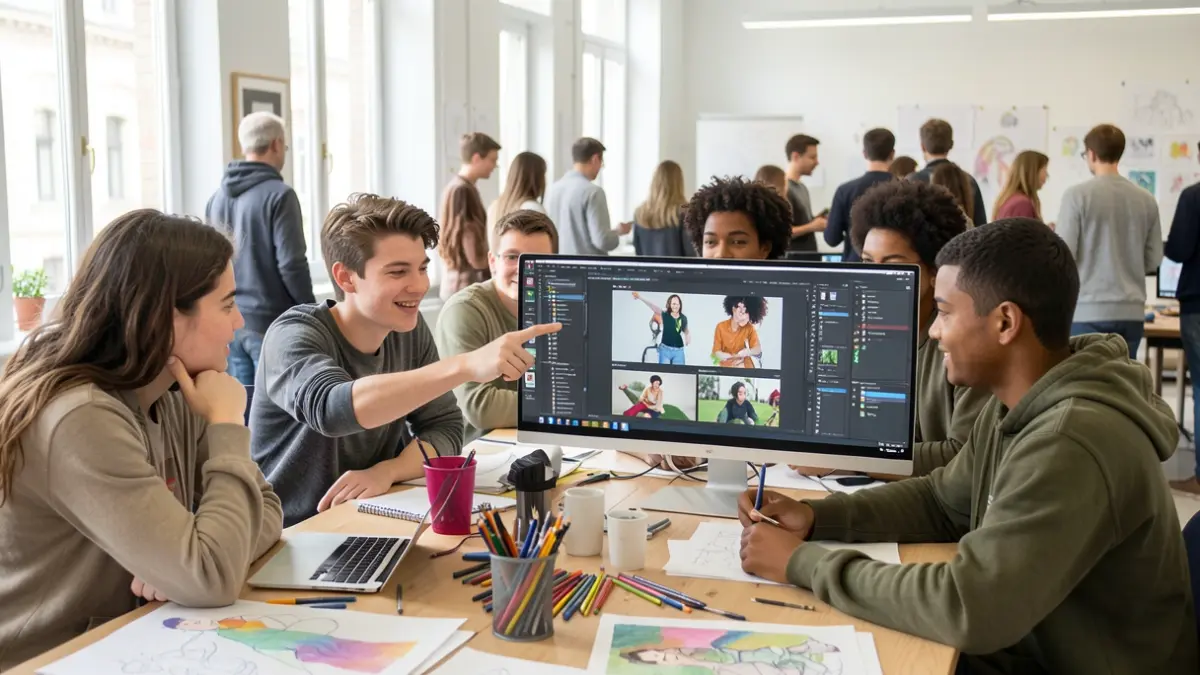 Generic image of young people collaborating on an animation project in a studio.