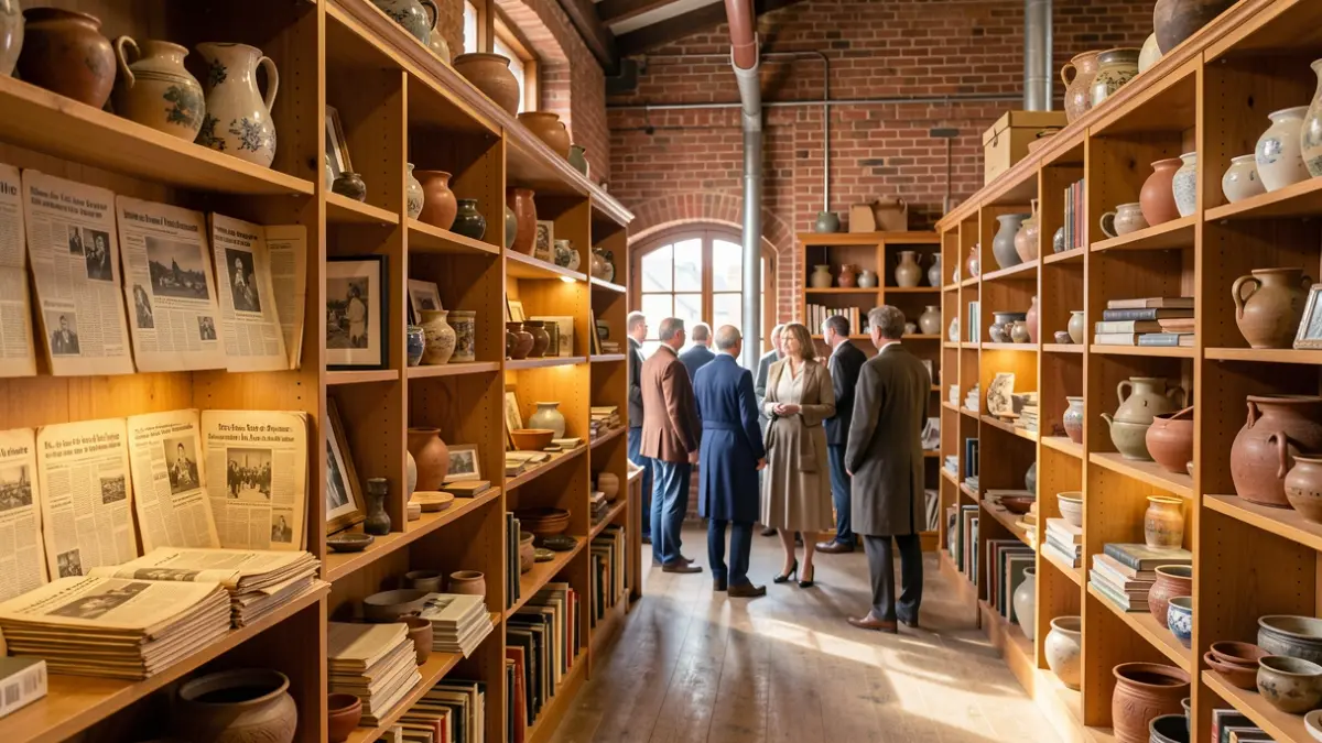 Generic image of a community archive filled with historical artefacts and local treasures, bathed in warm light.